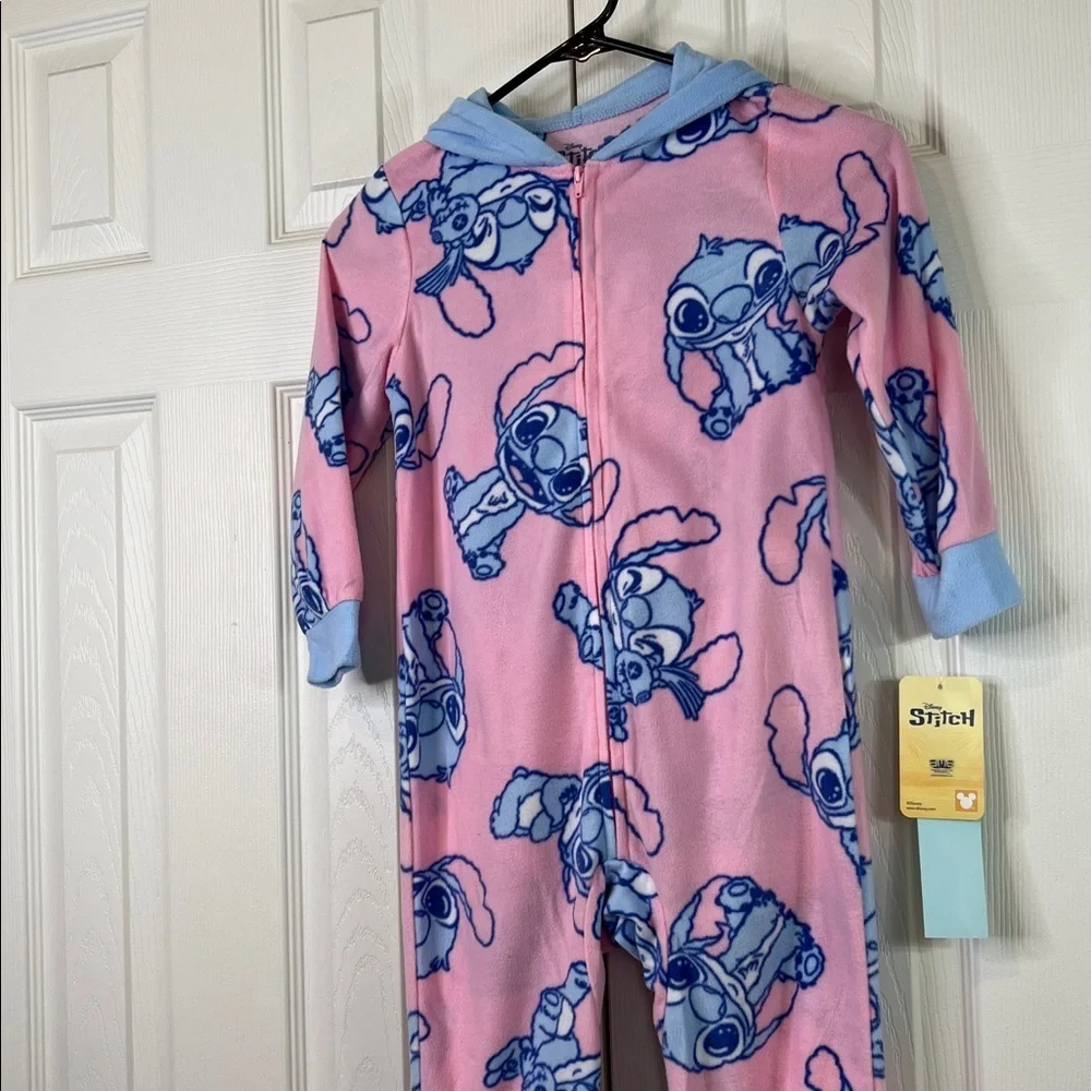 Disney Pink & Blue Lilo & Stitch Hooded Kids One-Piece Footie Size XS